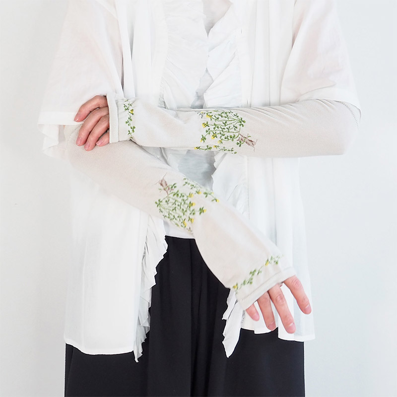 MAISON BLANCHE  おさんぽアームカバー/クローバーキャット LGY 【日本製】